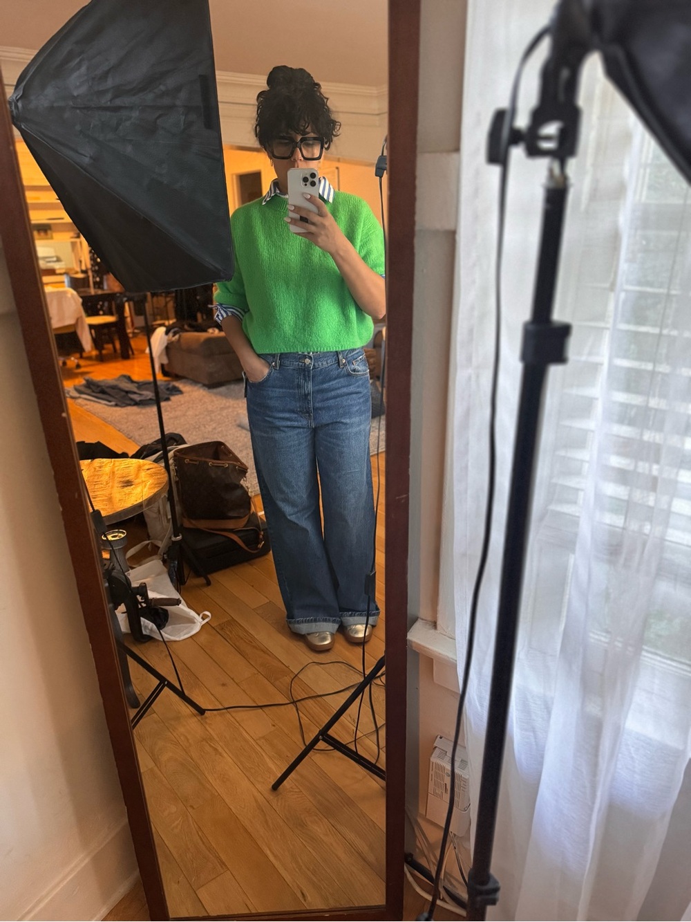 Green Short-Sleeve Knit Sweater - one of one size s/m/l